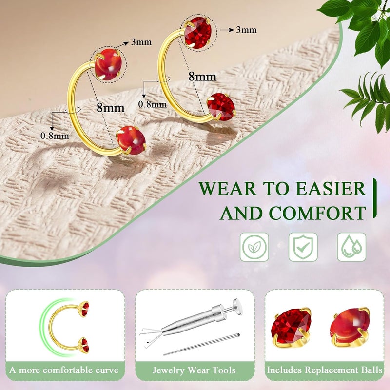 AMASIS Opal Nose Ring Studs Horseshoe Nose Rings Hoops Stud 316L Stainless Steel Nose Rings Round CZ Square Screw L Shaped Nose Stud Hypoallergenic Nostril Piercing Jewelry for Women Men - Image 2